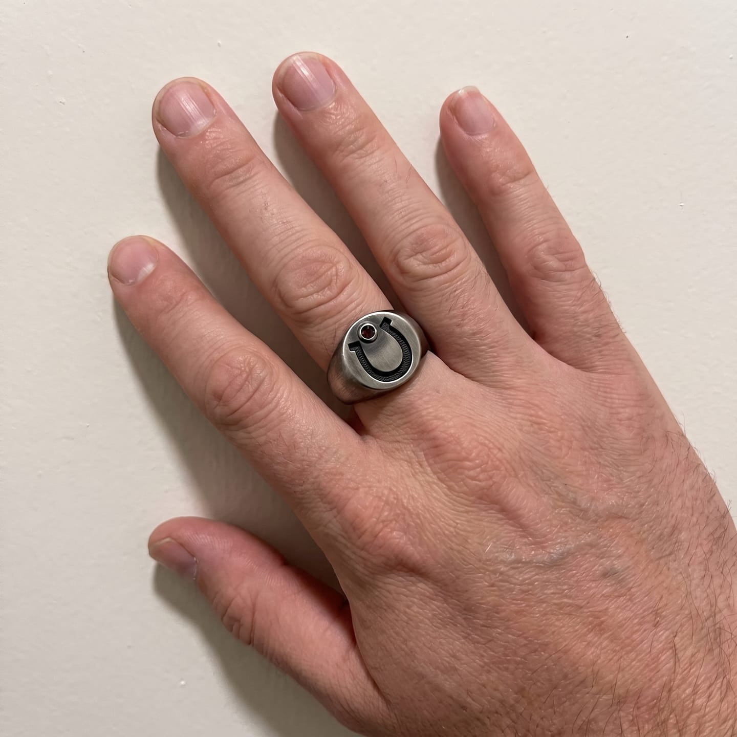 Customer photo review of Garnet Horseshoe Signet Ring