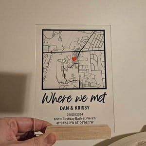 Customer photo review of Where We Met Map Plaque