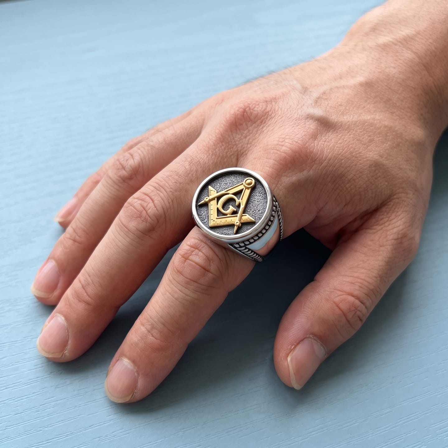 Customer photo review of Masonic G Square Compass Ring