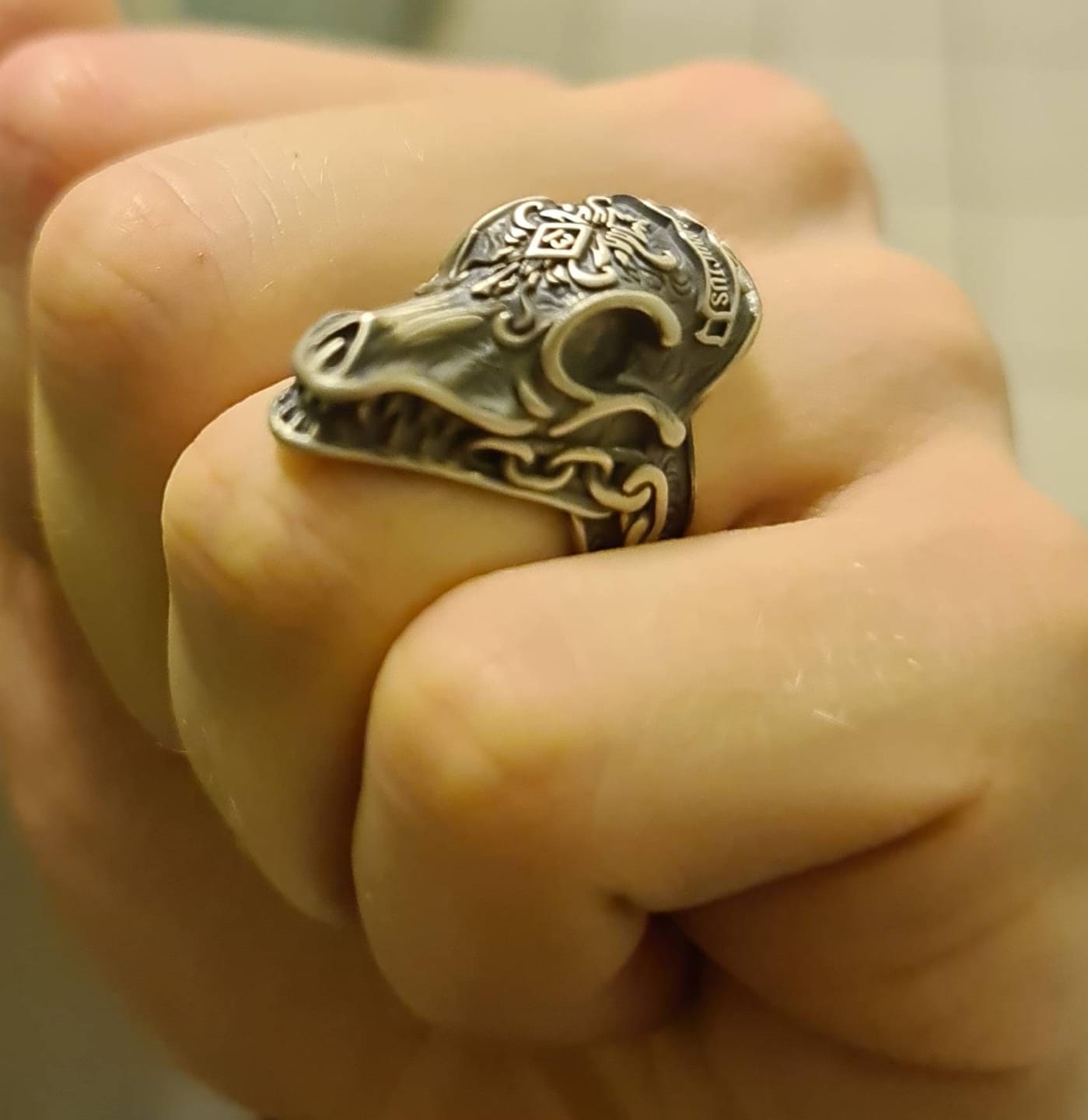 Customer photo review of Morior Invictus Skull Ring