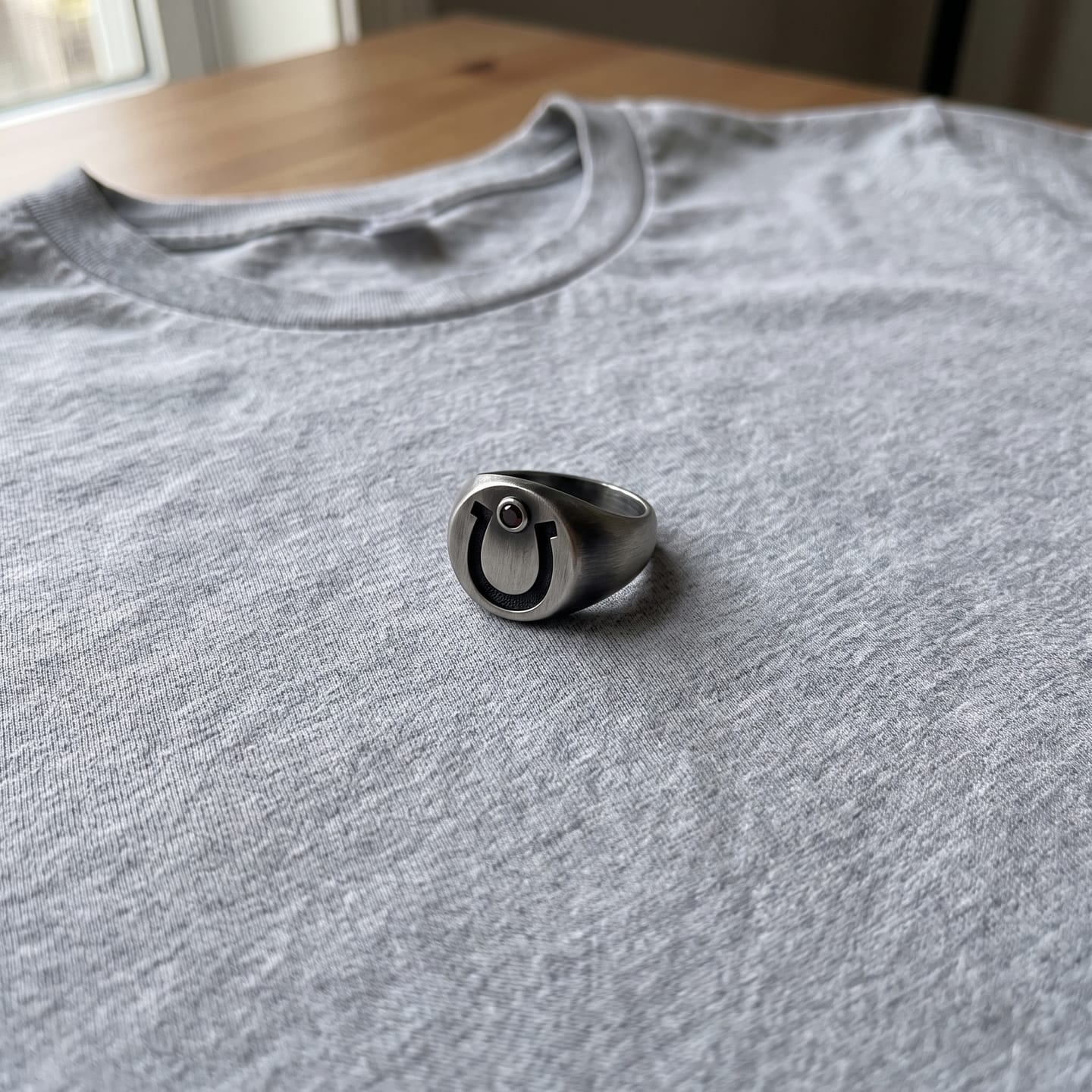 Customer photo review of Garnet Horseshoe Signet Ring