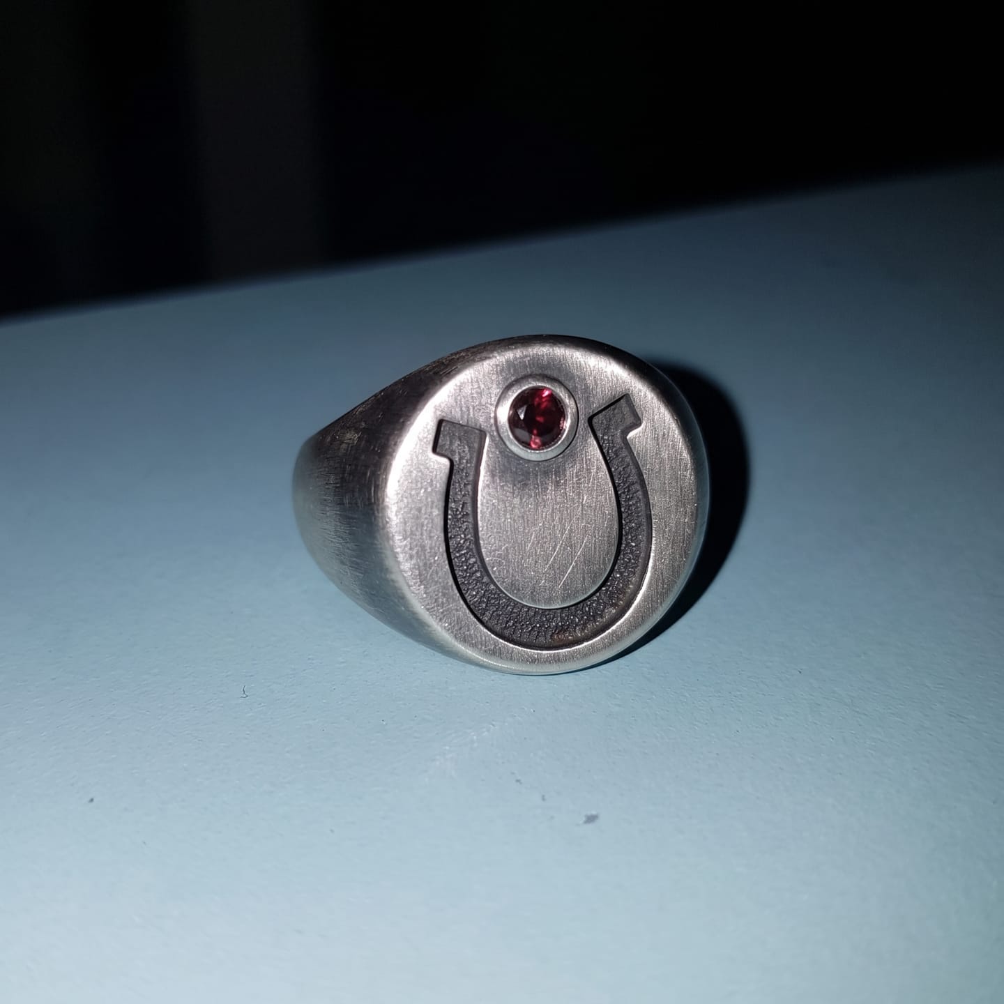 Customer photo review of Garnet Horseshoe Signet Ring