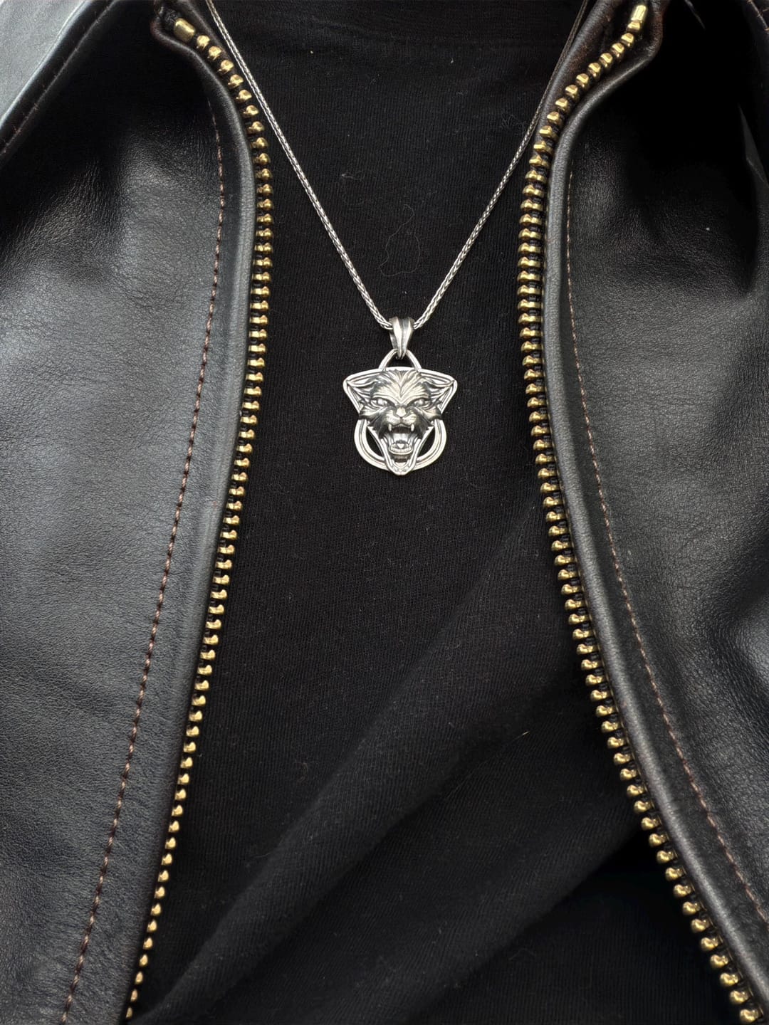Customer photo review of Snarling Cat Medallion Pendant