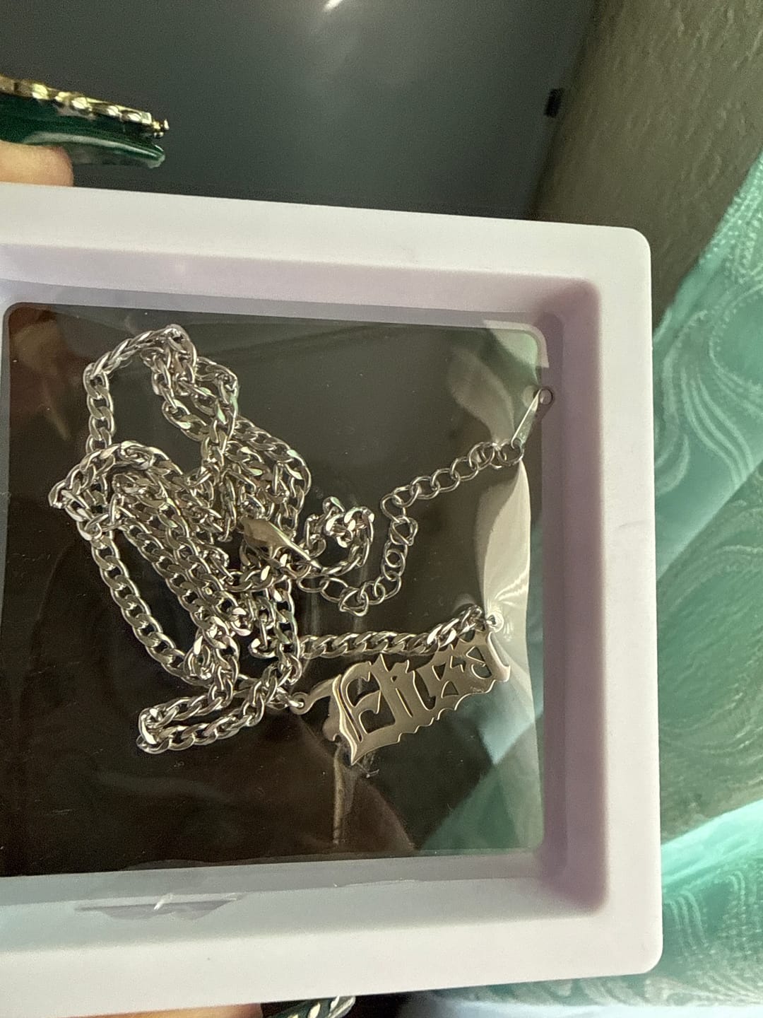 Customer photo review of Gothic Name Necklace w/ Cuban Chain