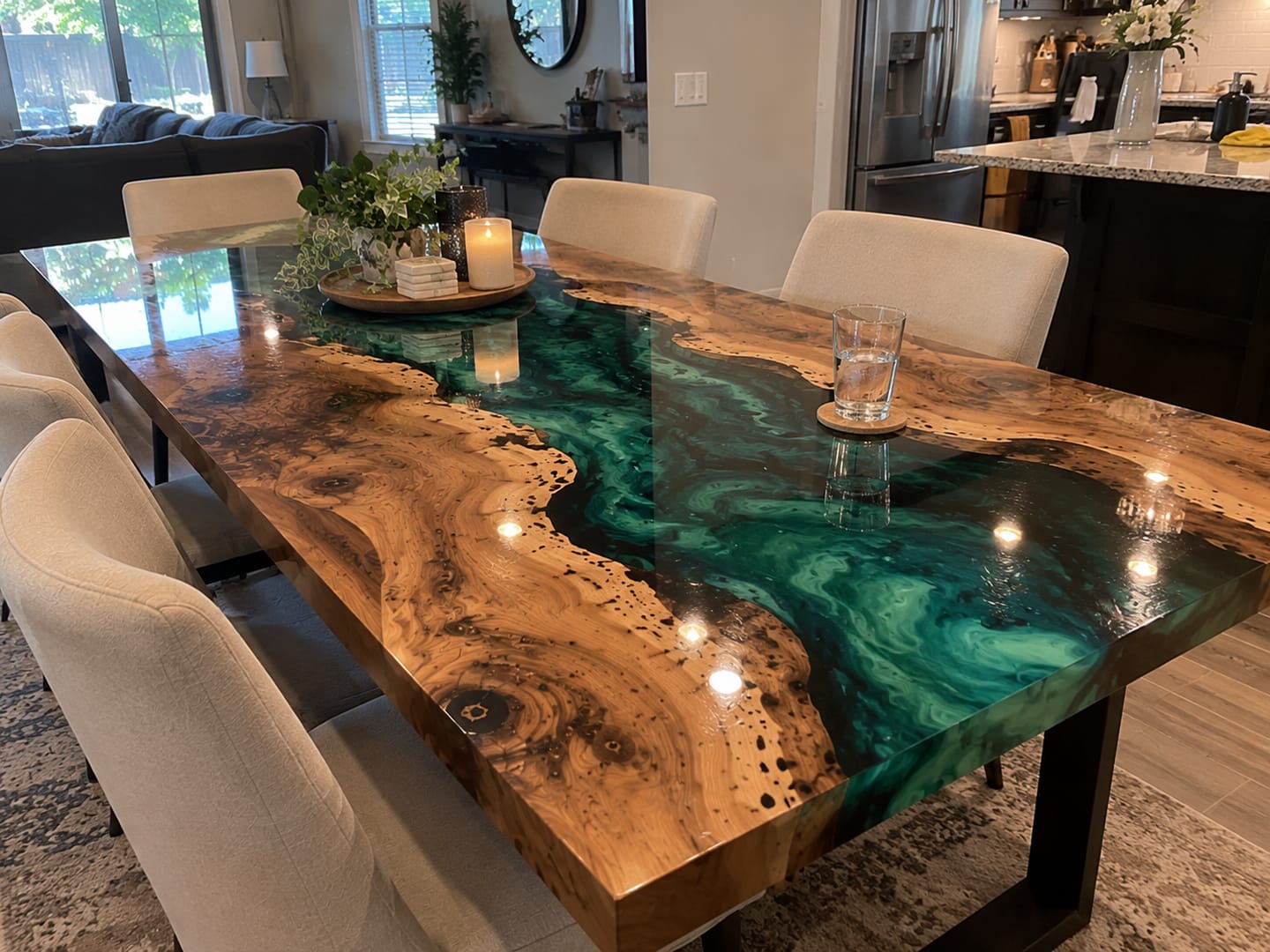 Customer photo review of Black Walnut Wood Galaxy Epoxy Resin Dining Table