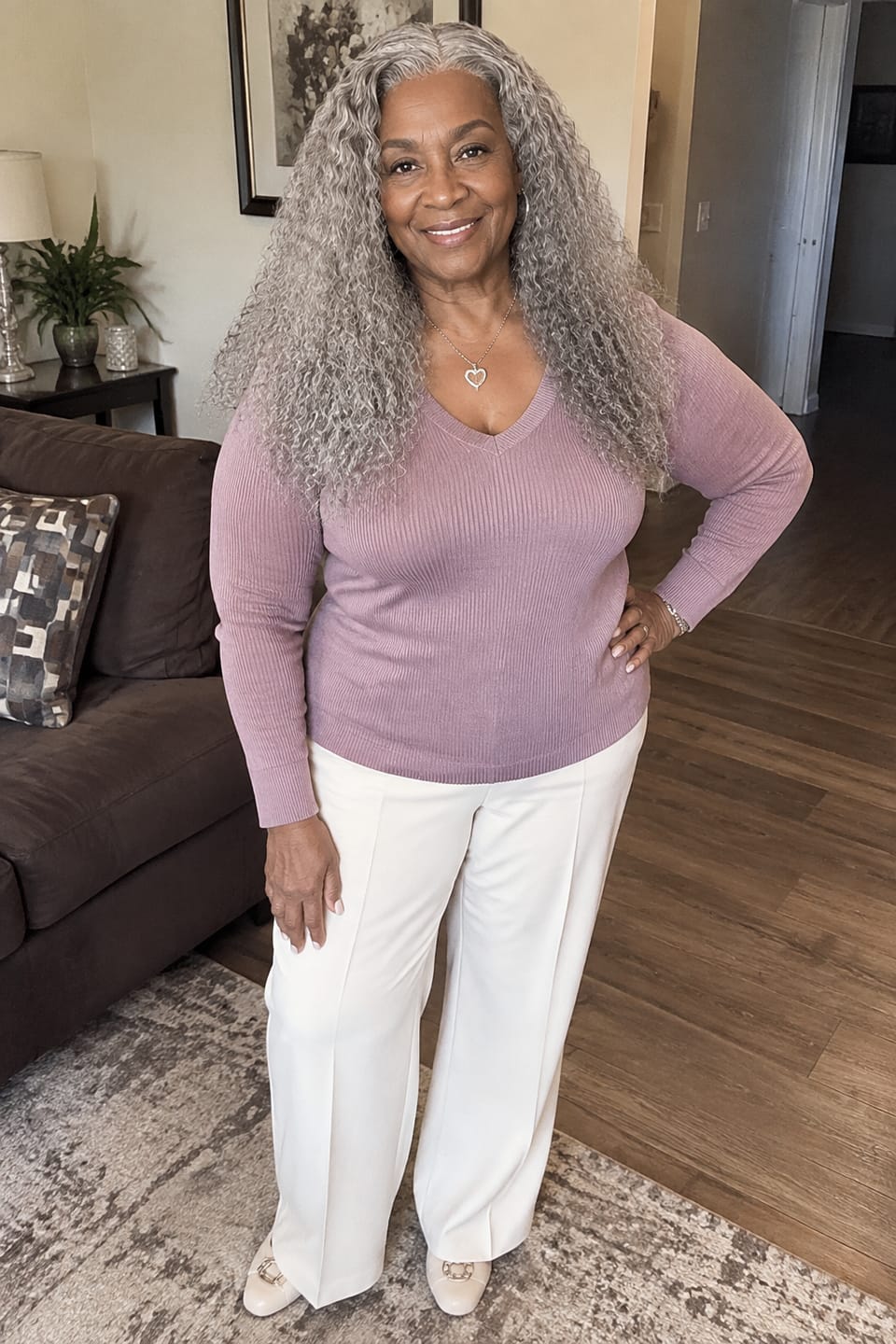 Customer photo review of Luvwin 13x4 Salt And Pepper Long Deep Curly Glueless Gray Color Pre-Cut Lace Wig