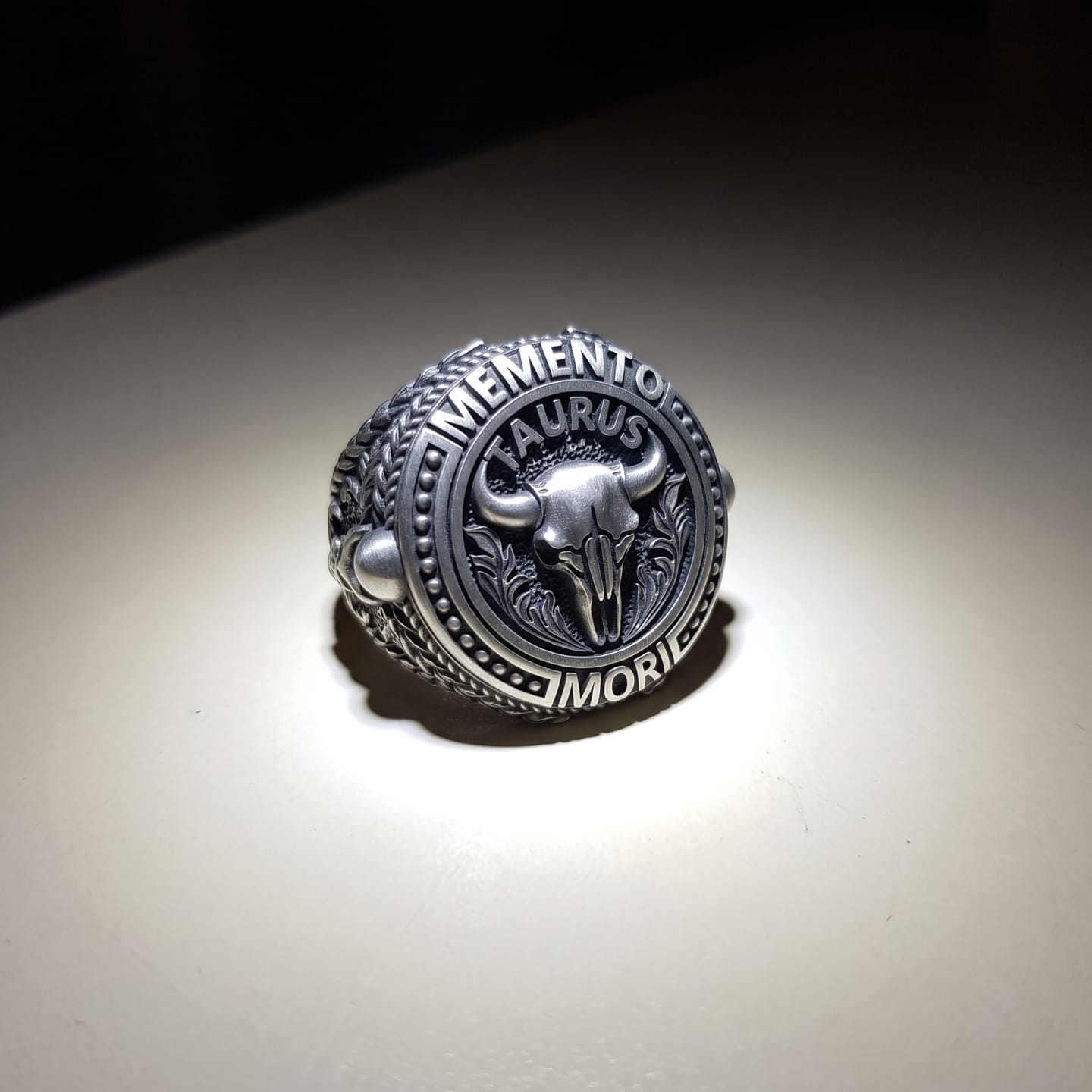 Customer photo review of Memento Mori Taurus Skull Ring
