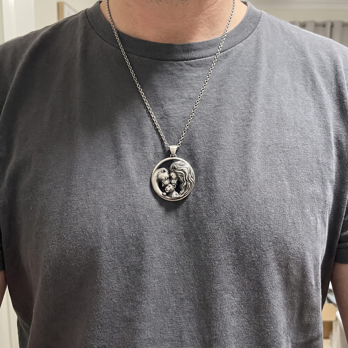 Customer photo review of Lioness and Cub Medallion Pendant