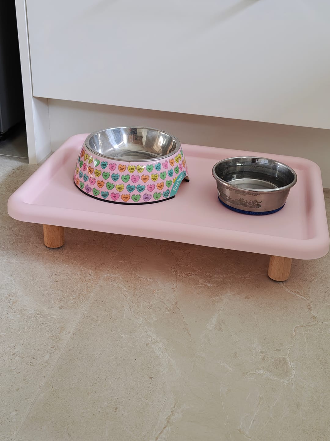 Customer photo review of Raised Double Pet Bowl Stand (Bowls Not Included)