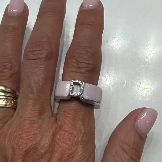 Customer photo review of Custom Initial Oura Ring Cover CZ Pave Letter Ring