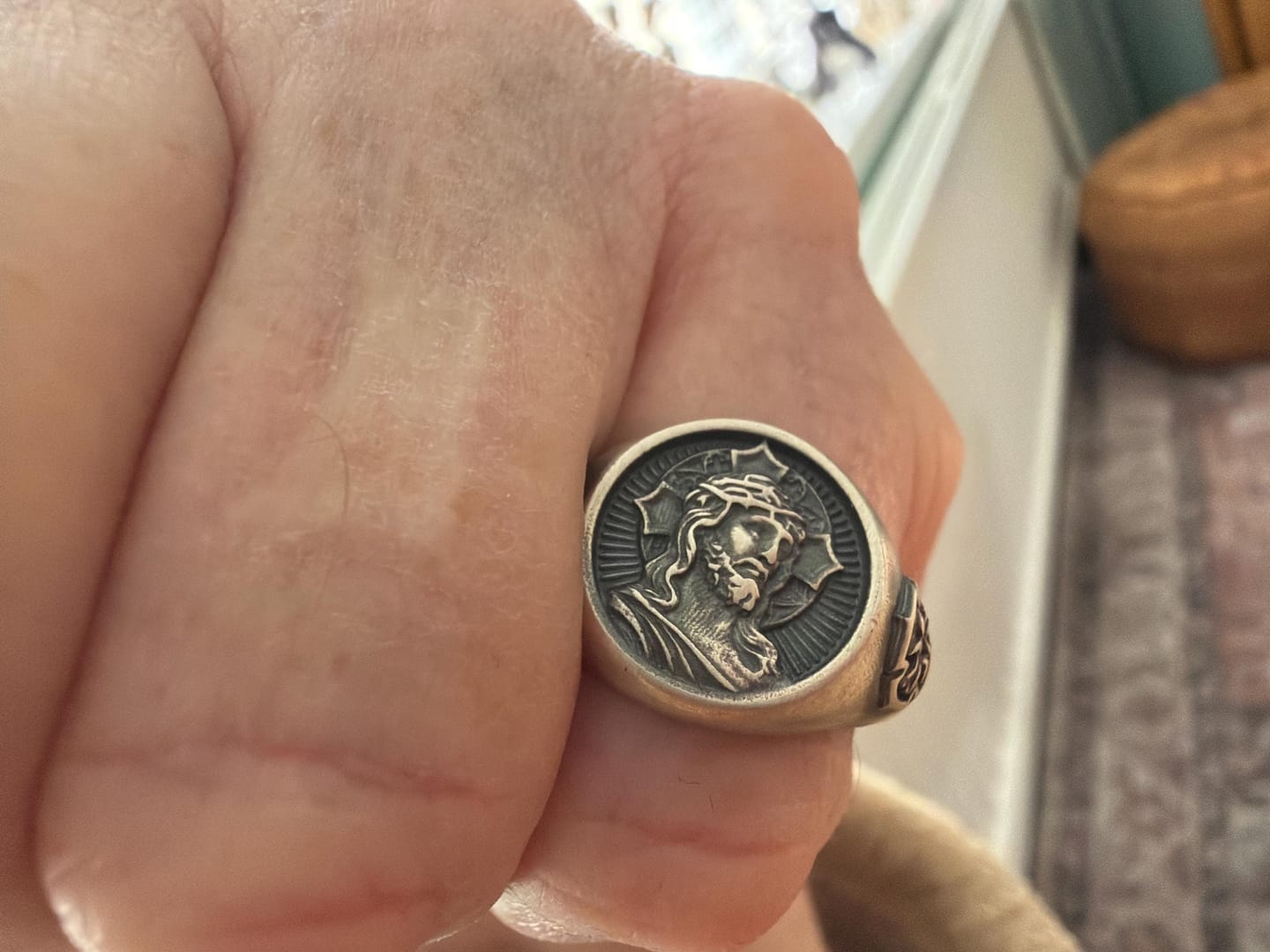 Customer photo review of Cross Halo Jesus Christ Ring