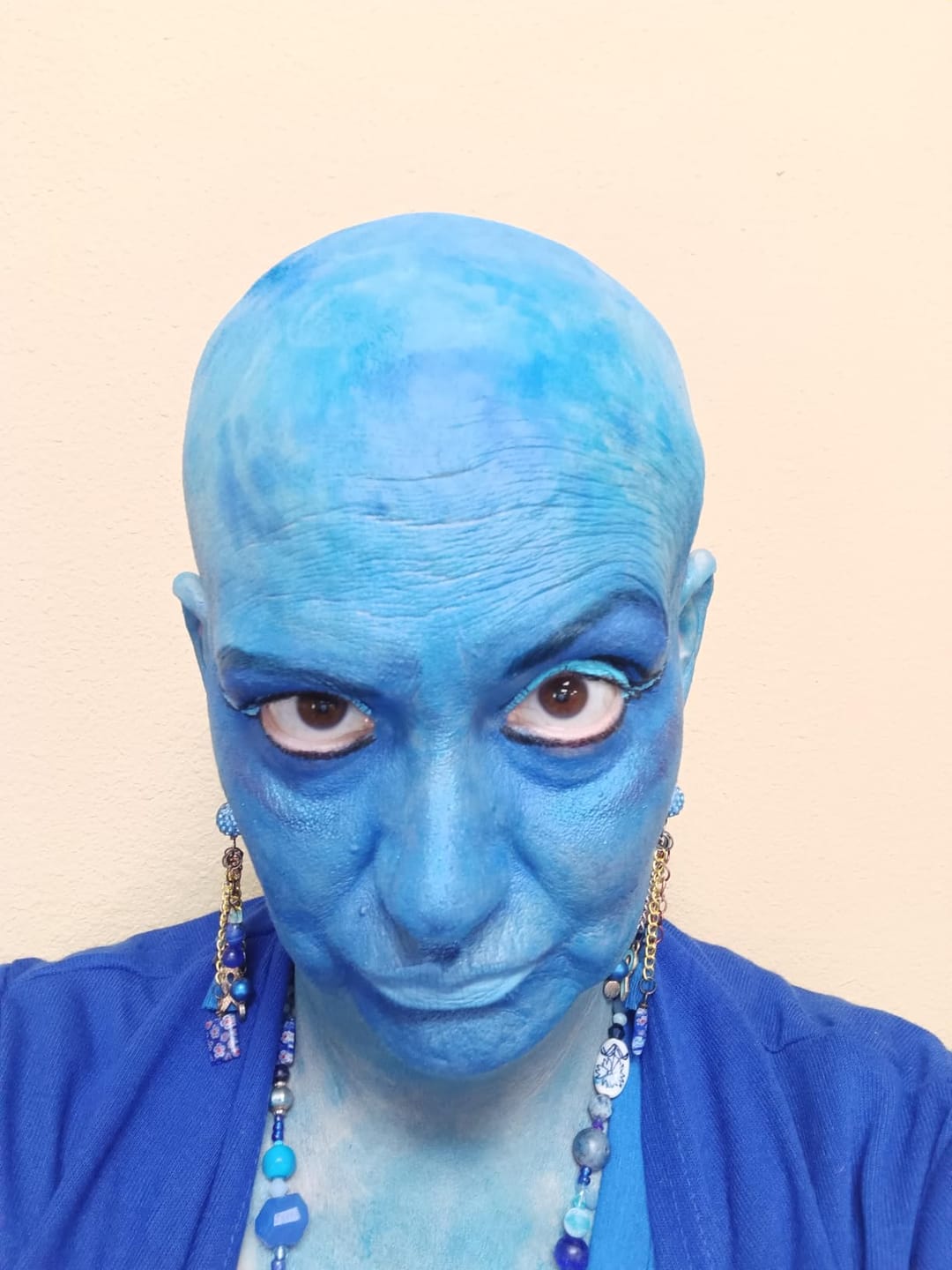 Customer photo review of Blue Squid PRO Face Paint Stick - Waterproof Body Paint for Adults & Kids Eye Black Baseball, Softball - Vegan Hypoallergenic Twist-Up Non-Toxic Makeup Stick for Cosplay, Sports & SFX