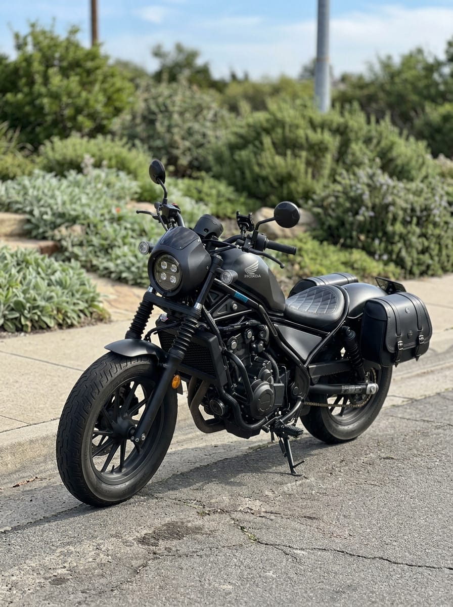 Customer photo review of 25L - SpiritBlade Medium Honda Rebel 500/ABS CMX500 Leather Motorcycle Saddlebags