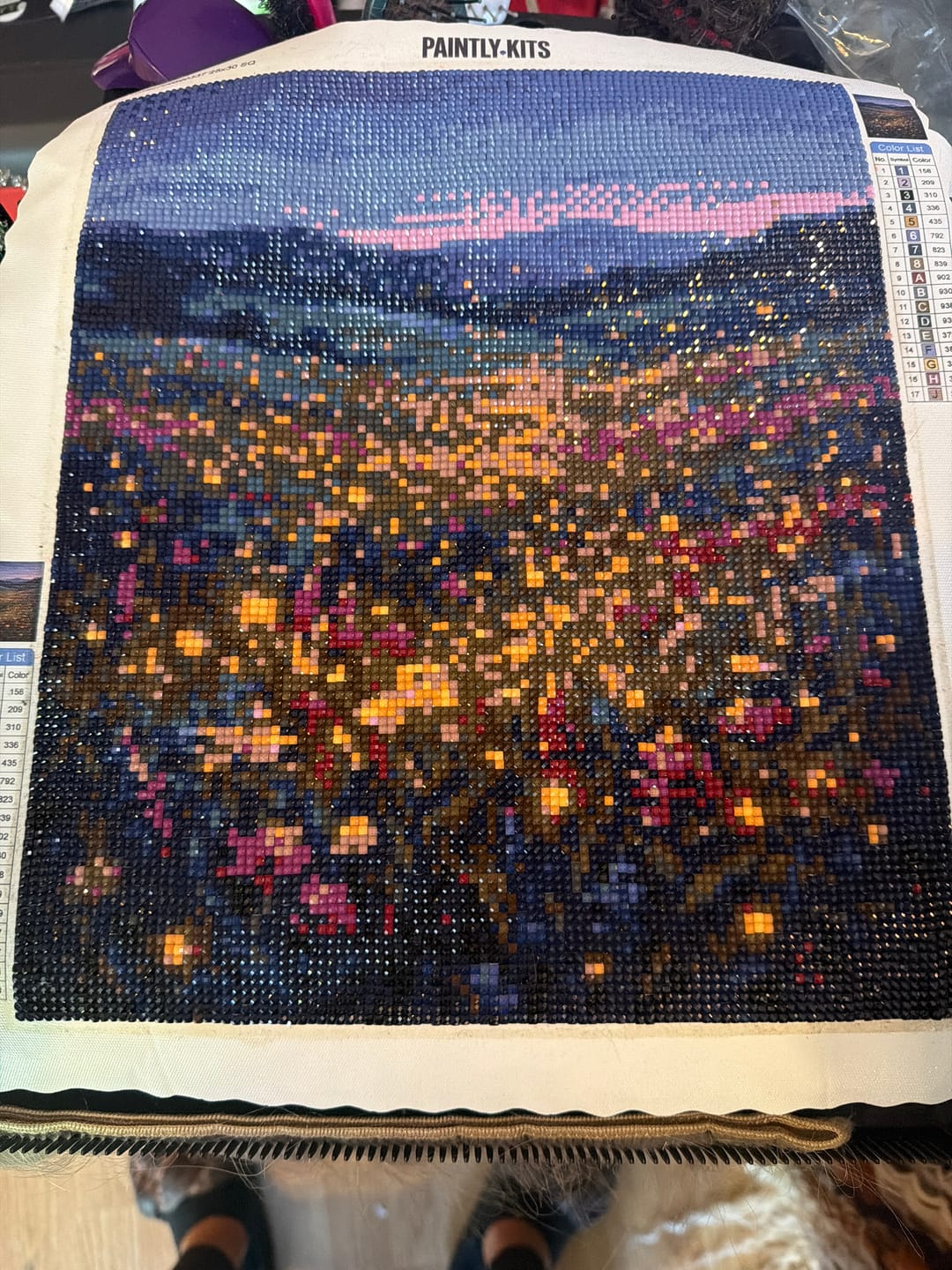 Customer photo review of Meadow Fireflies Twilight Mountains (Diamond Painting)