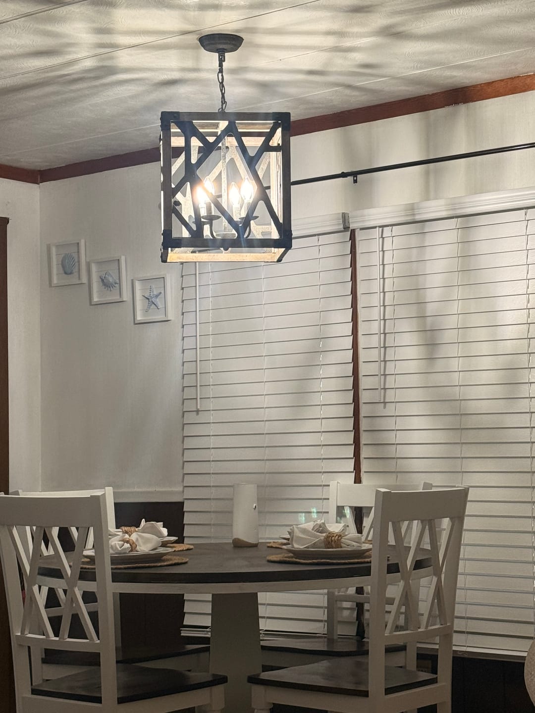 Customer photo review of 4-Light Distressed Wooden Square Cage Pendant Light