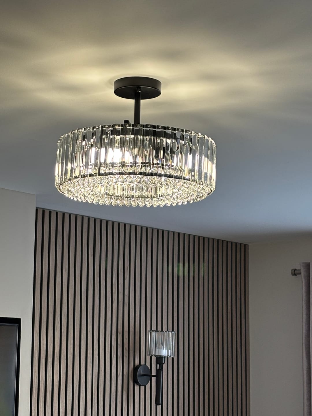 Customer photo review of 4-Light Modern Bauhaus Crystal Drum Semi Flush Mount Ceiling Light