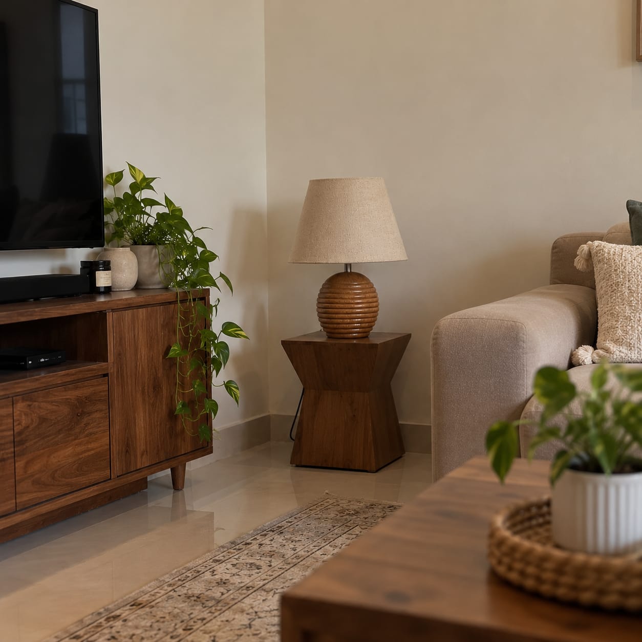 Customer photo review of Striped Wooden Brown Lamp with White Jute Shade