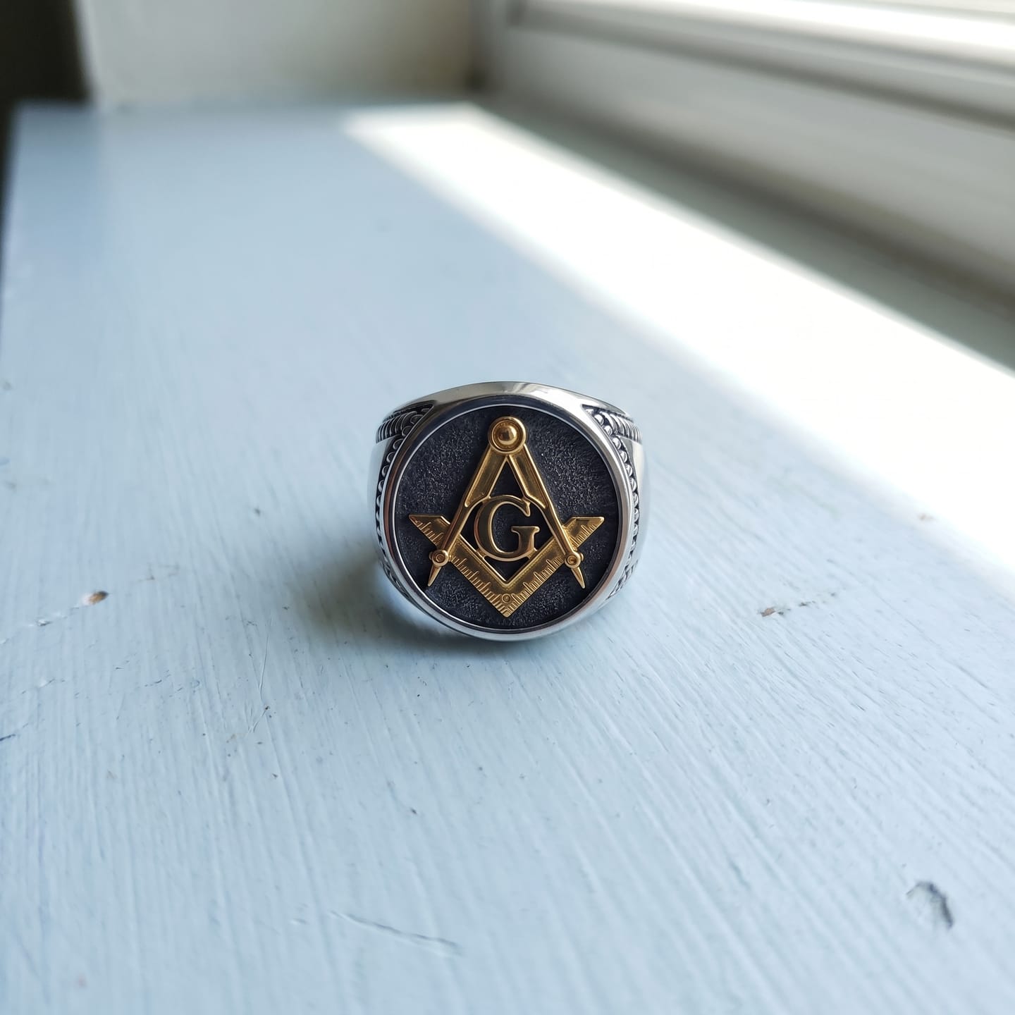 Customer photo review of Masonic G Square Compass Ring