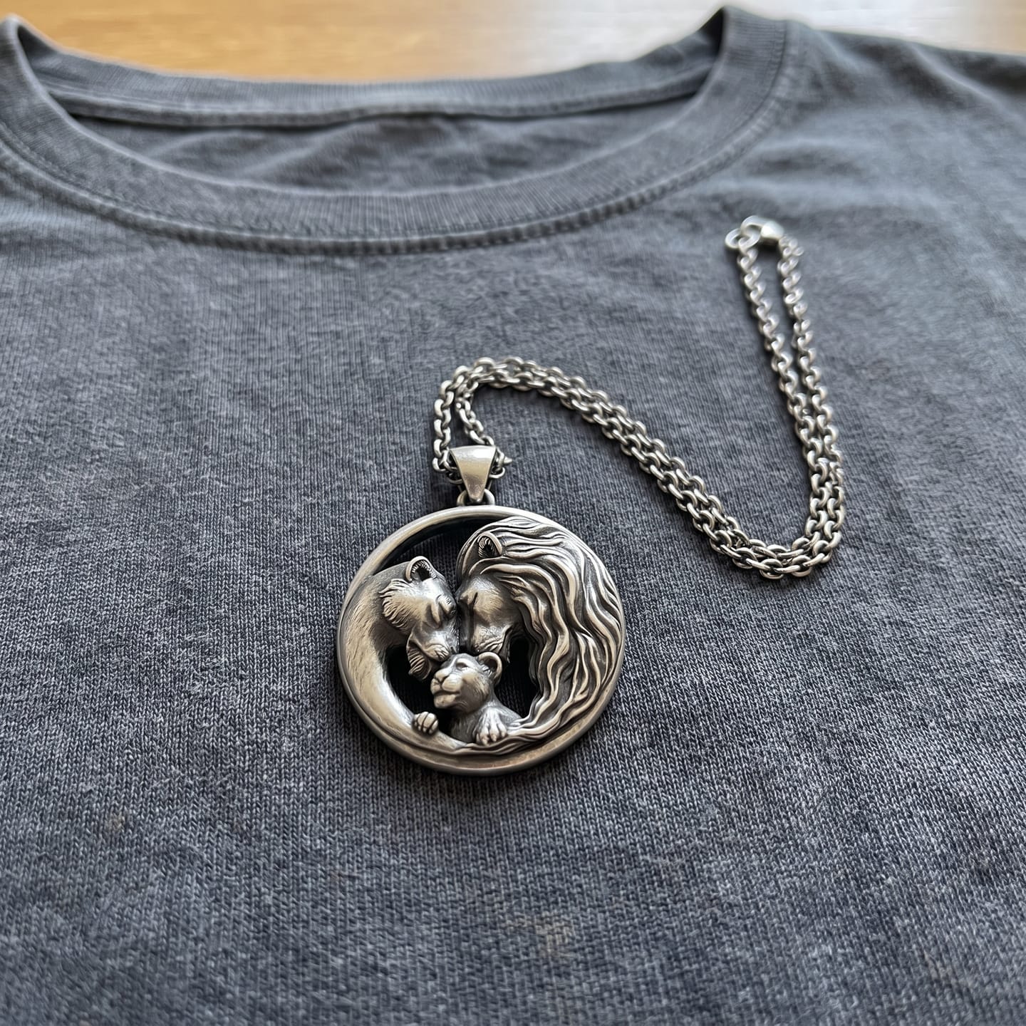 Customer photo review of Lioness and Cub Medallion Pendant