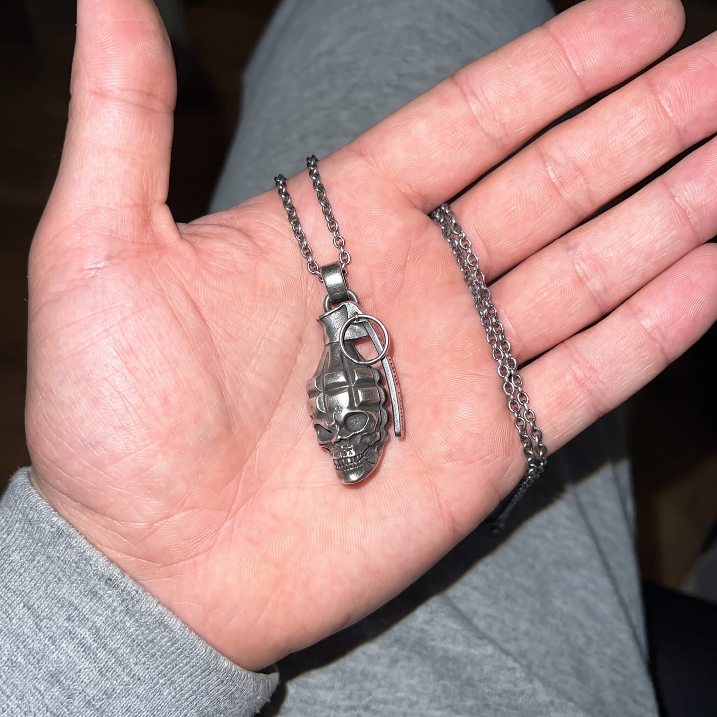 Customer photo review of Skull Grenade Pendant