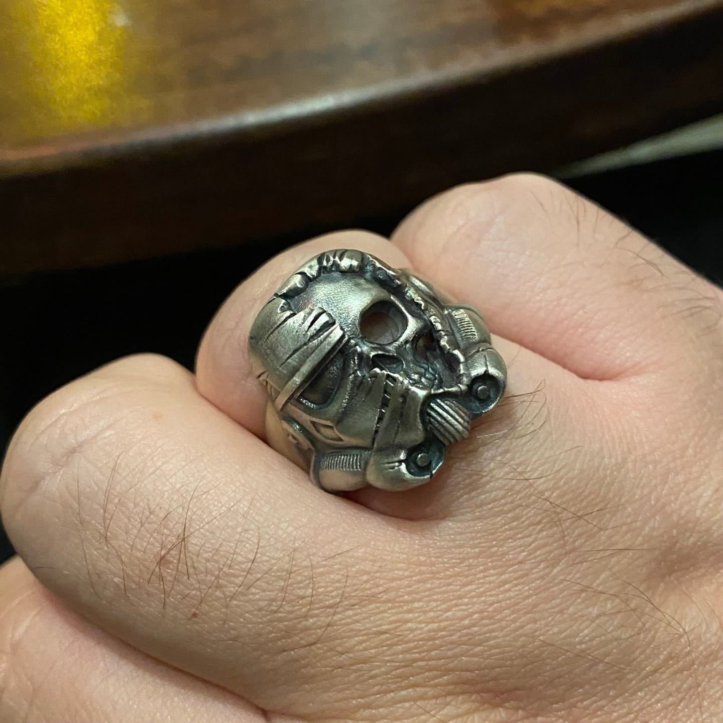 Customer photo review of Cracked Helmet Skull Ring