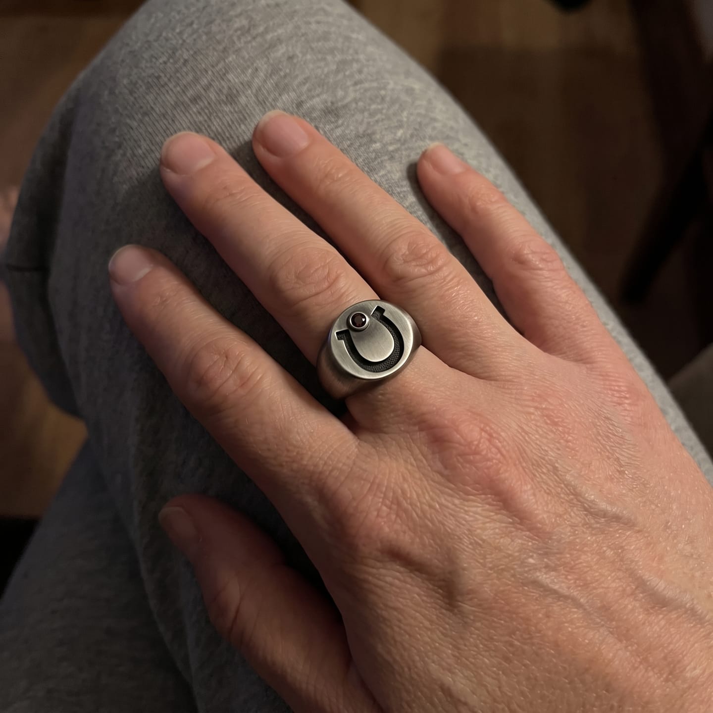 Customer photo review of Garnet Horseshoe Signet Ring