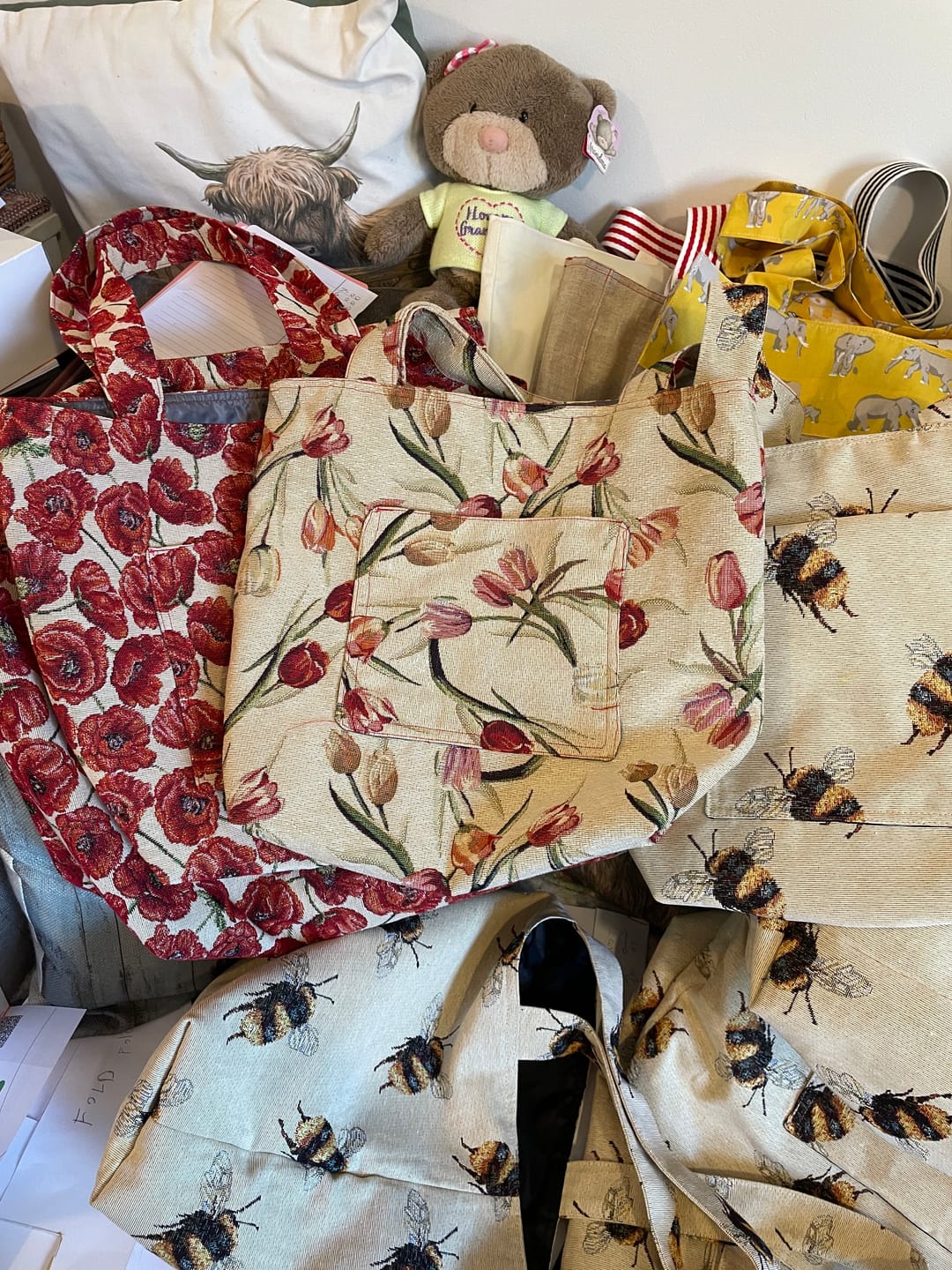 Customer photo review of Falling Tulips on Beige Tapestry Fabric