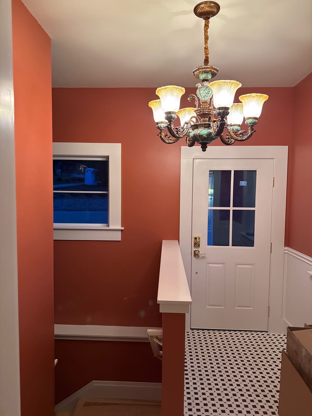 Customer photo review of Traditional Antique Brass Ceramic Chandelier Frosted Glass