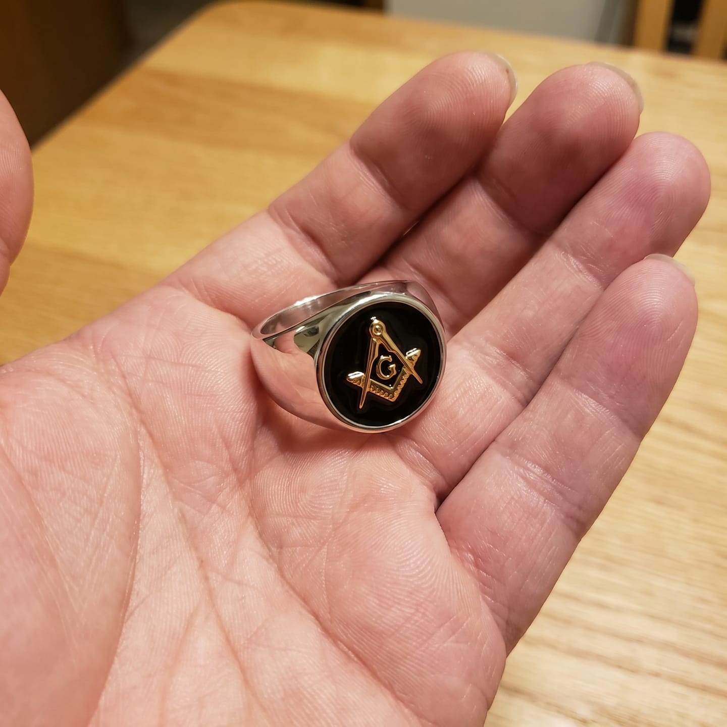 Customer photo review of Square and Compasses Signet Ring