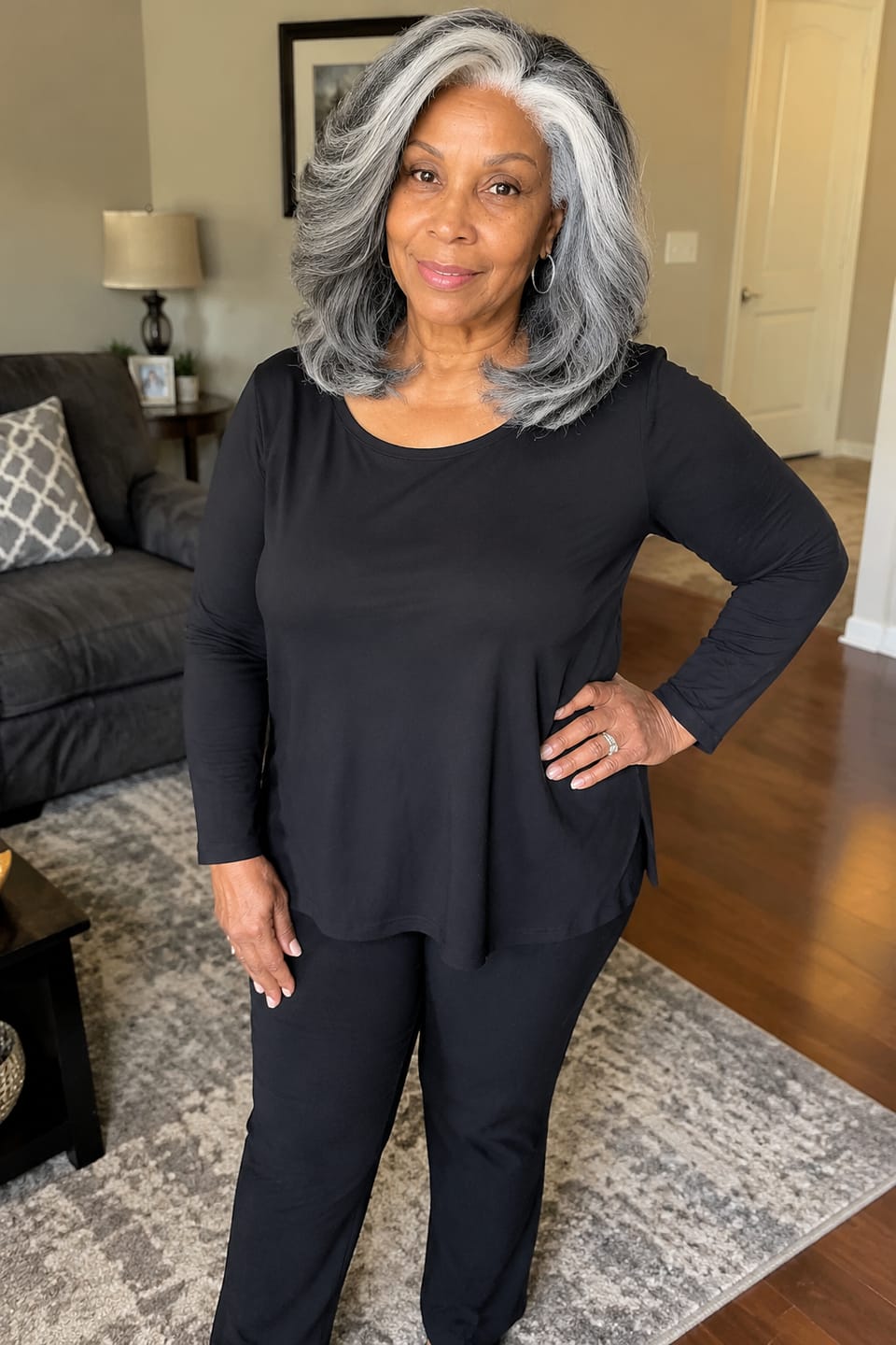 Customer photo review of Luvwin 4C Edges Salt & Pepper More Salt Highlight Front Glueless Yaki Straight Wig