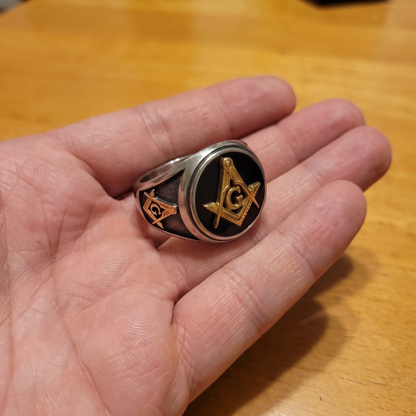 Customer photo review of Letter G Masonic Signet Ring