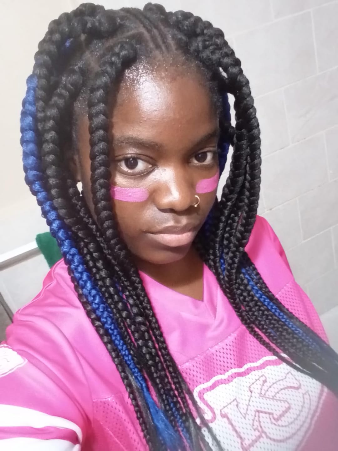 Customer photo review of Blue Squid PRO Face Paint Stick - Waterproof Body Paint for Adults & Kids Eye Black Baseball, Softball - Vegan Hypoallergenic Twist-Up Non-Toxic Makeup Stick for Cosplay, Sports & SFX