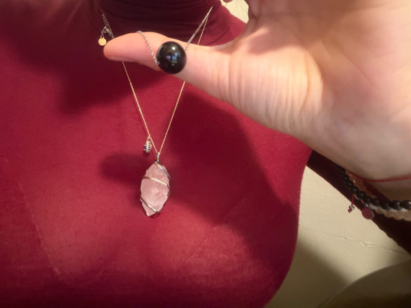 Customer photo review of Black Tourmaline Solitaire Bead Necklace