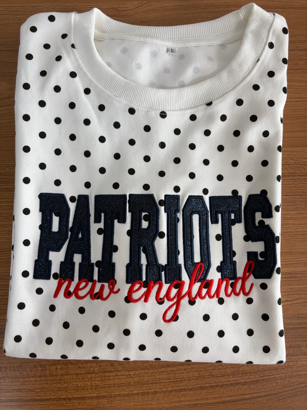 Customer photo review of Custom Embroidered Glitter Vinyl Team Polka Dot Sweatshirt - Game Day Best Gear | Gifts for Sports Mom | Game Day Wear