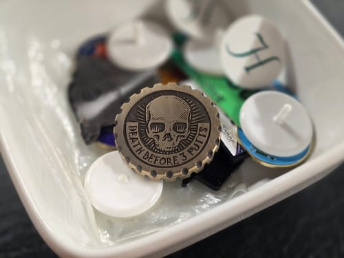 Customer photo review of Death Before 3 Putts - Brass EDC Marker