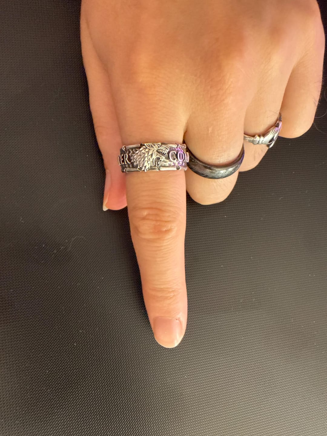 Customer photo review of Winter Is Coming Wolf Ring