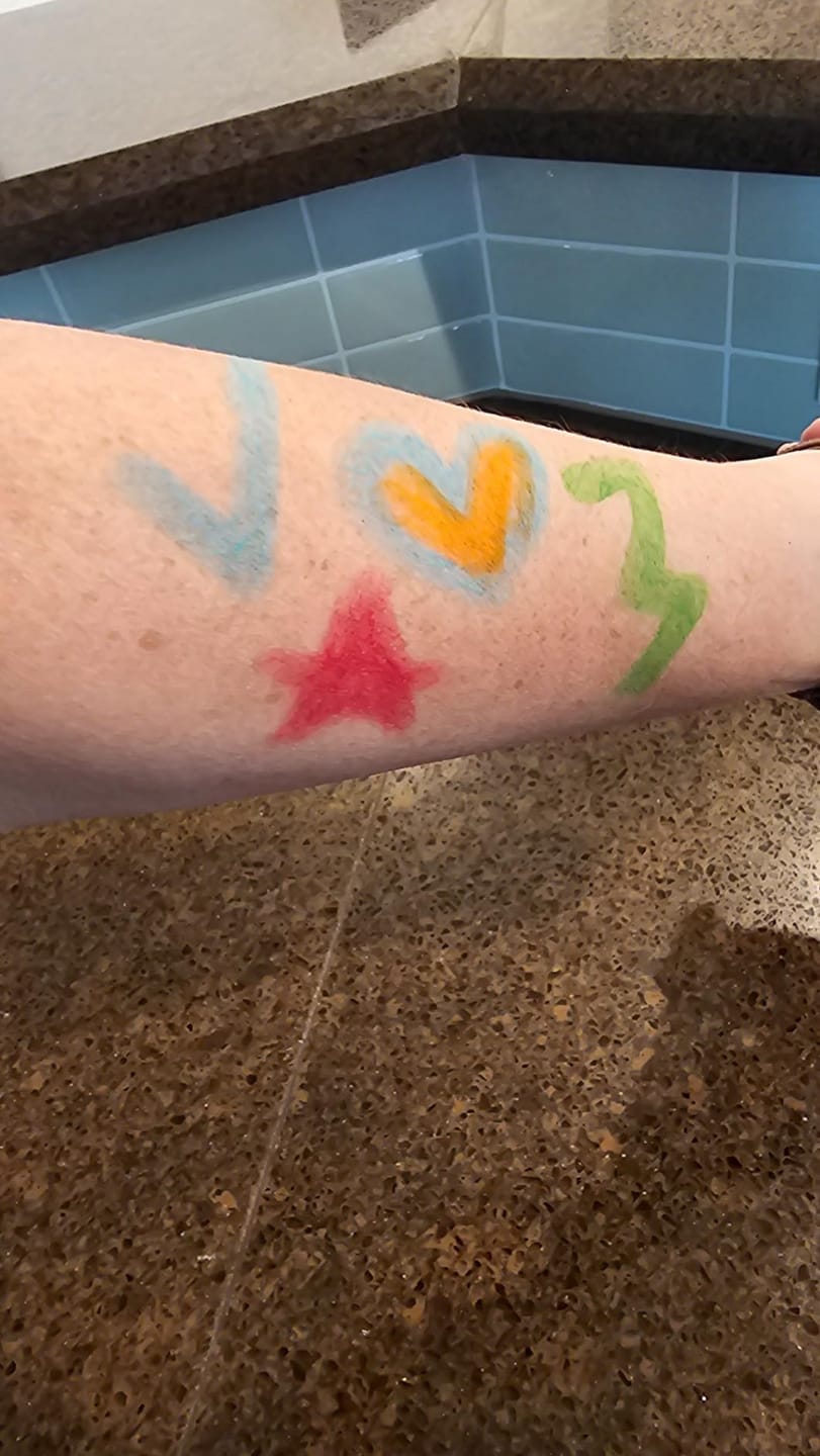 Customer photo review of Blue Squid Twist-Up Face & Body Paint Crayons