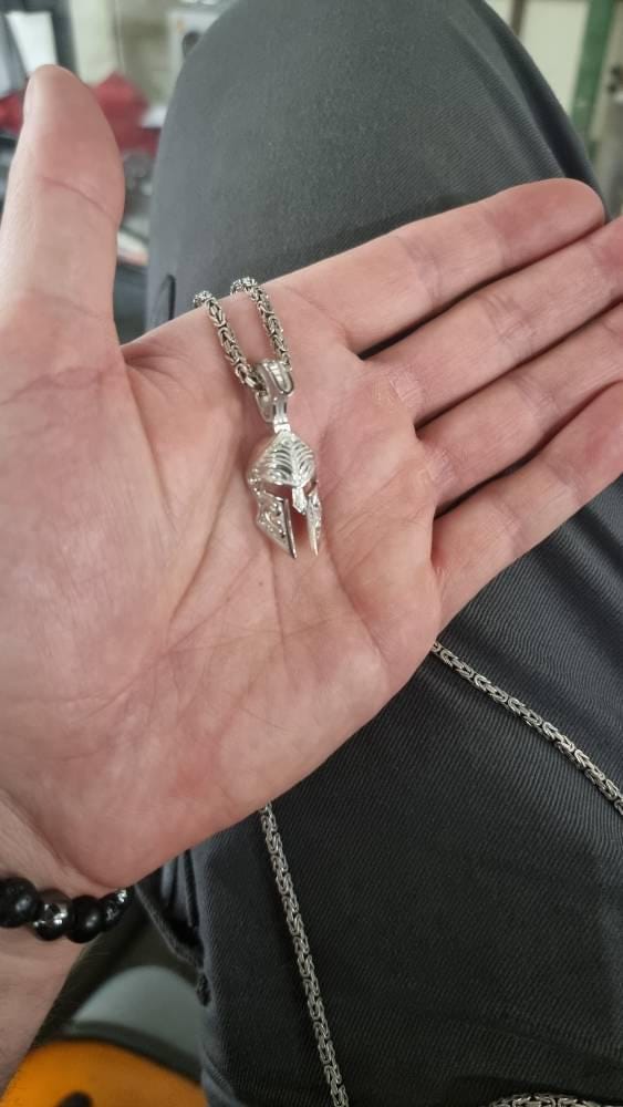 Customer photo review of Scroll Spartan Helmet Pendant