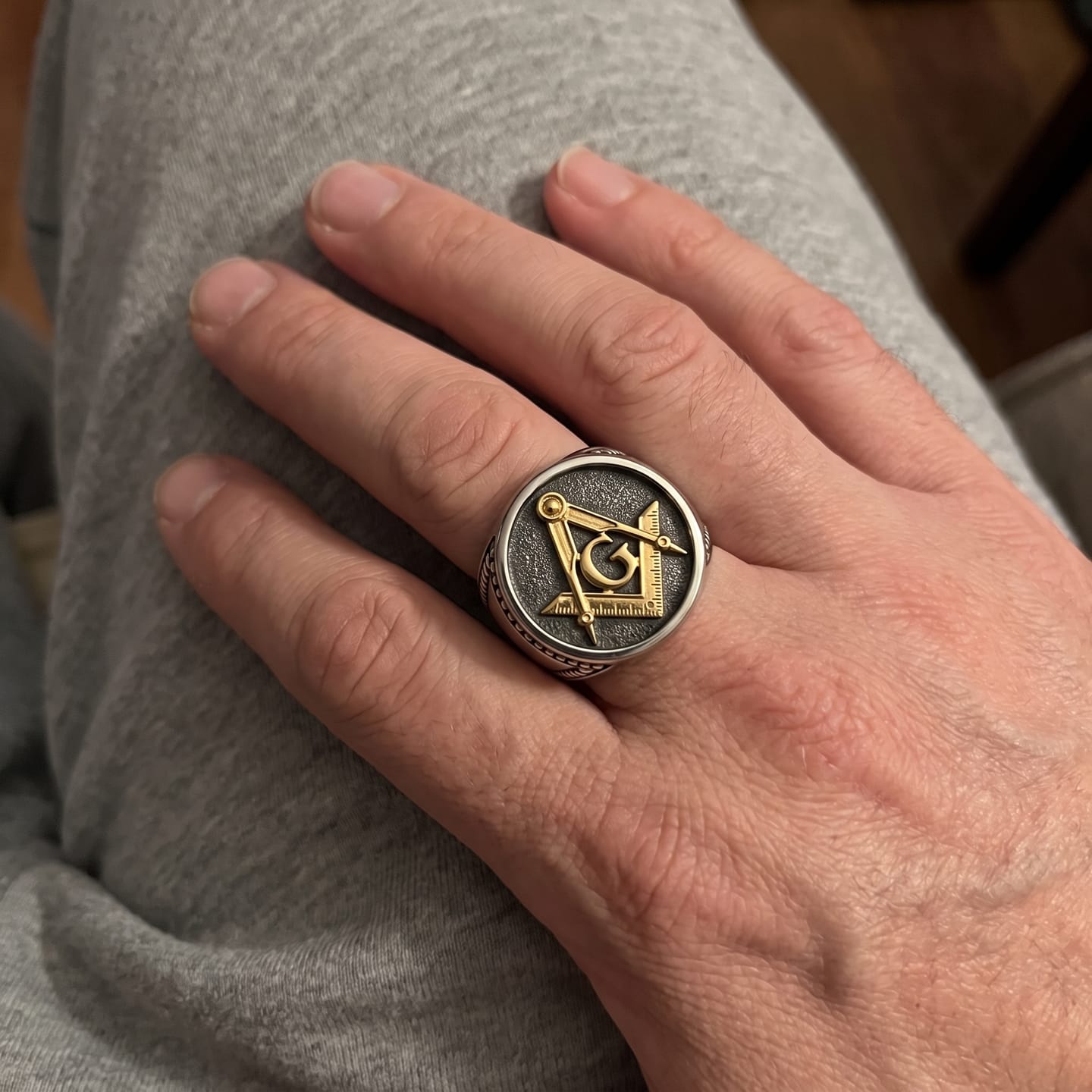 Customer photo review of Masonic G Square Compass Ring
