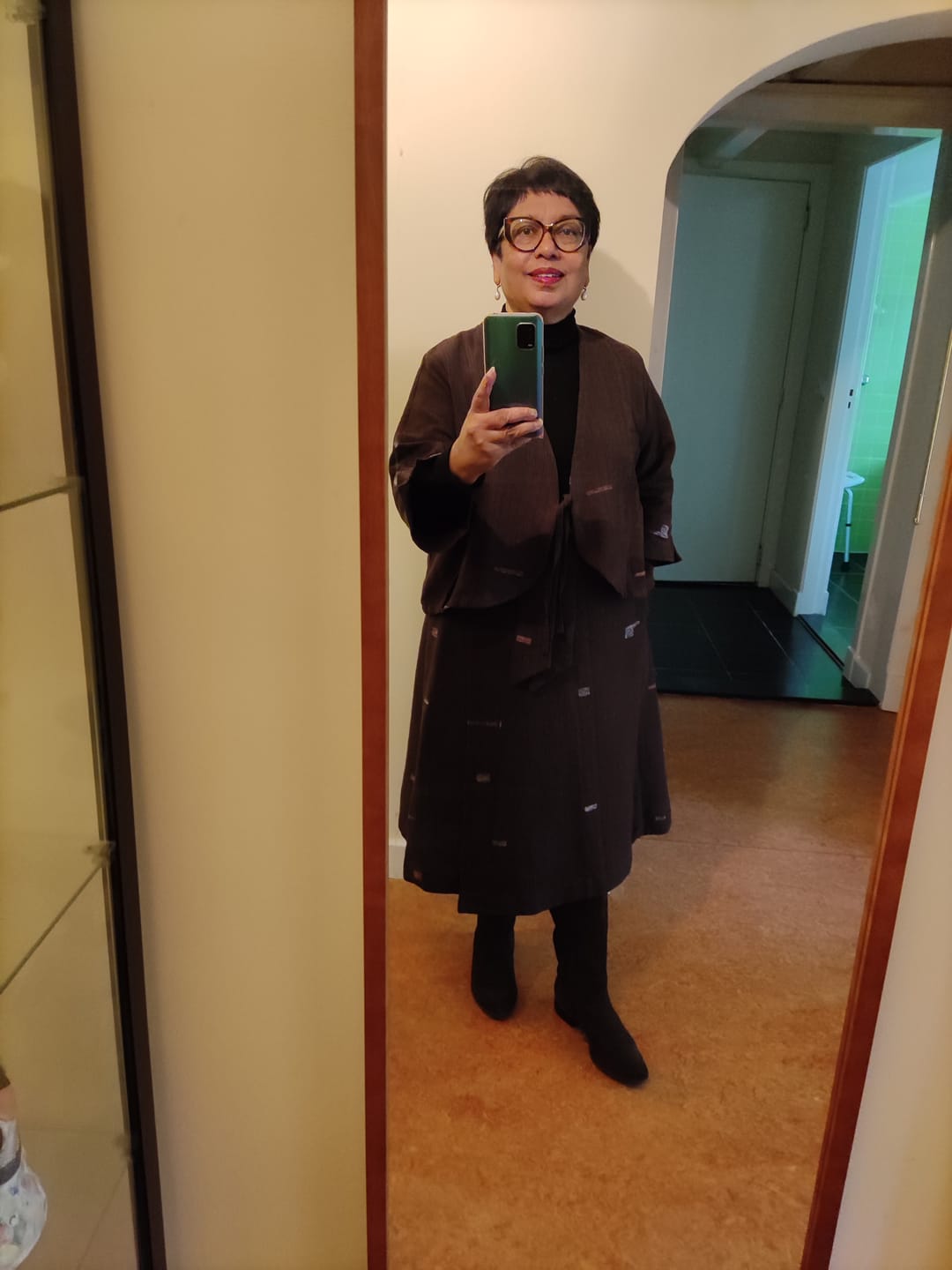 Customer photo review of NEW! Cotton Jamdani Cardi Jacket Mahogany