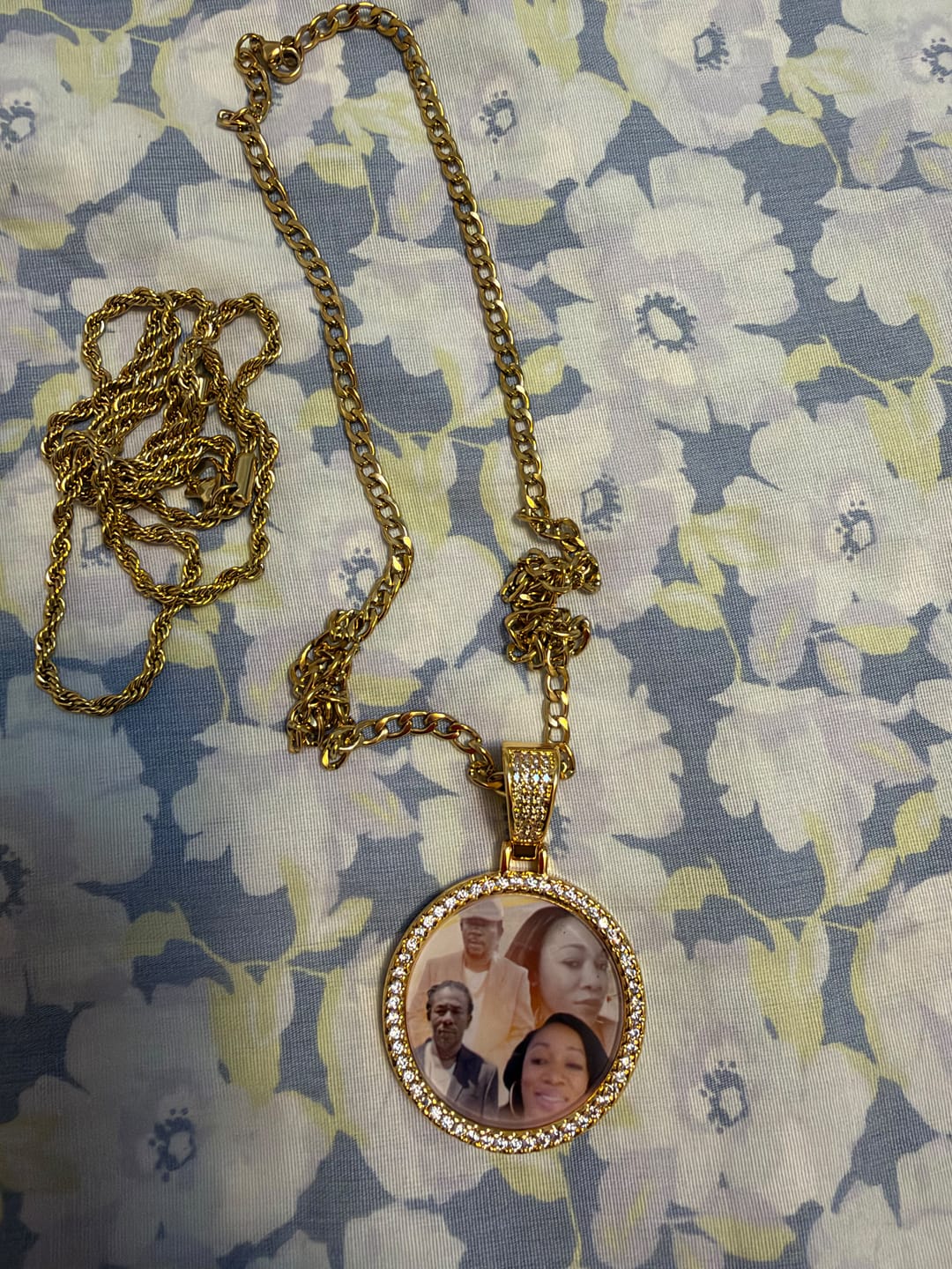Customer photo review of Custom Diamond Studded Angel Wing Photo Necklace