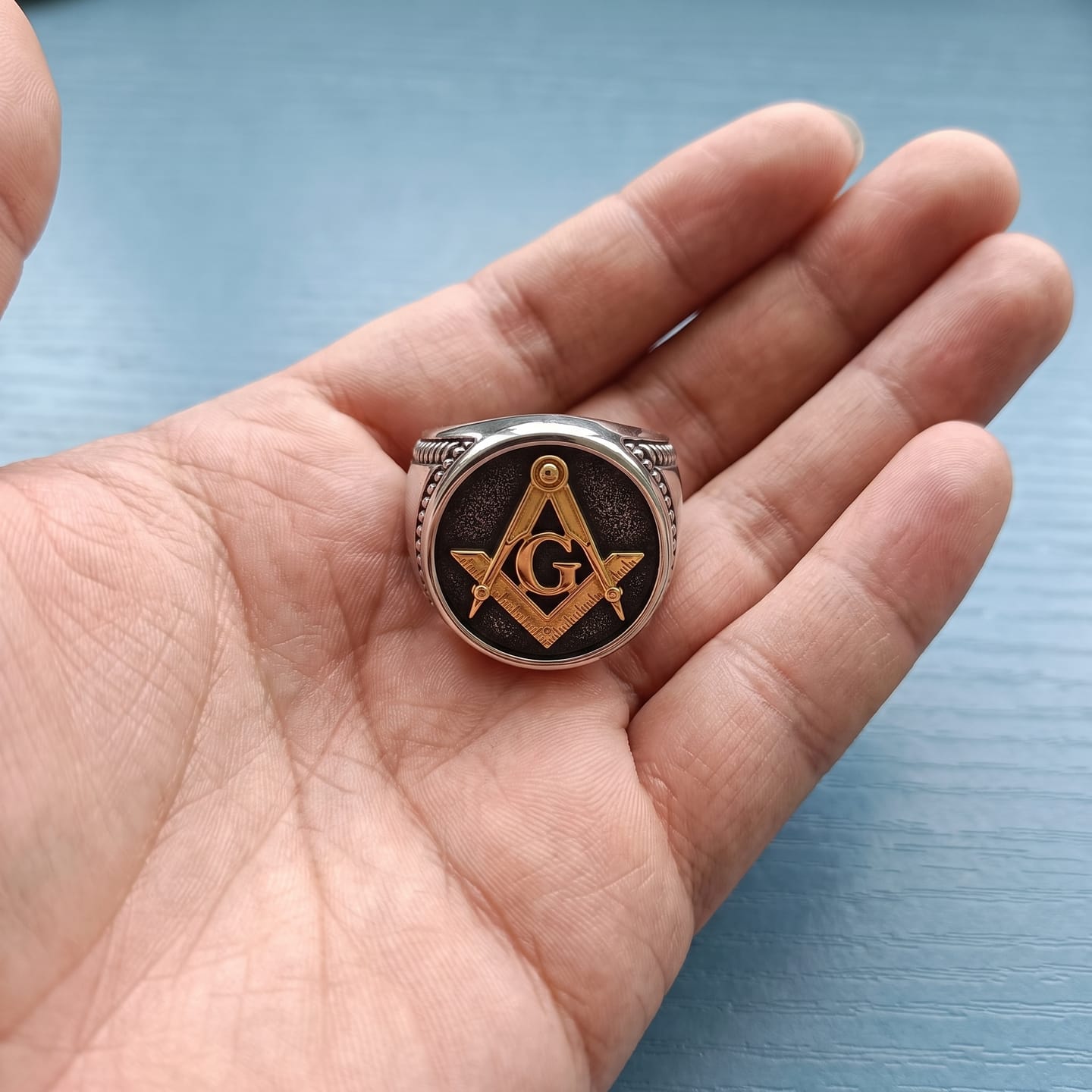 Customer photo review of Masonic G Square Compass Ring
