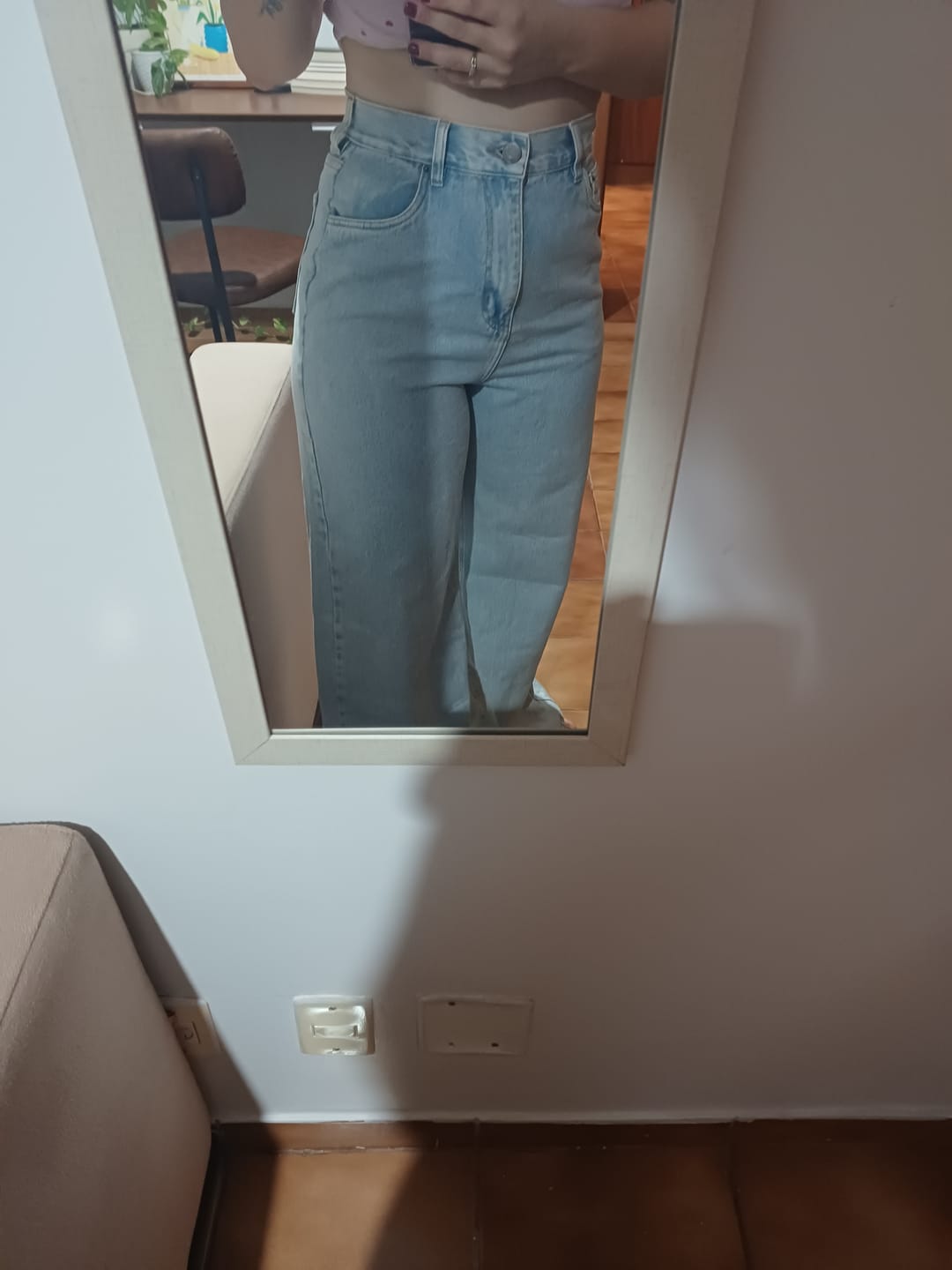 Customer photo review of Calça Jeans Wide Leg Buriti Azul Claro