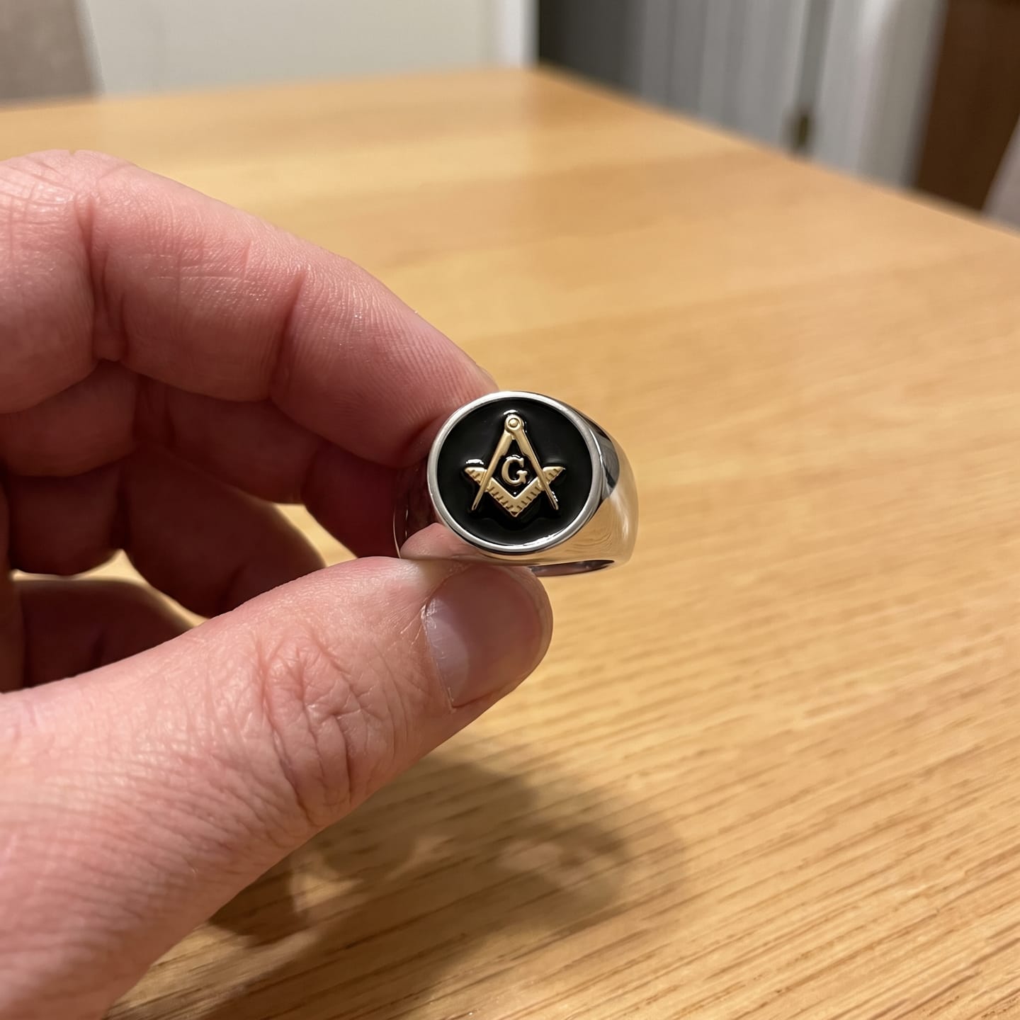 Customer photo review of Square and Compasses Signet Ring