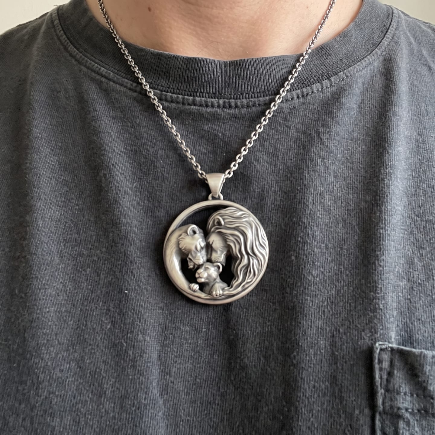 Customer photo review of Lioness and Cub Medallion Pendant