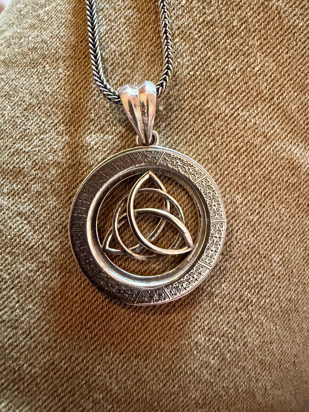 Customer photo review of Celtic Triquetra Medallion Pendant
