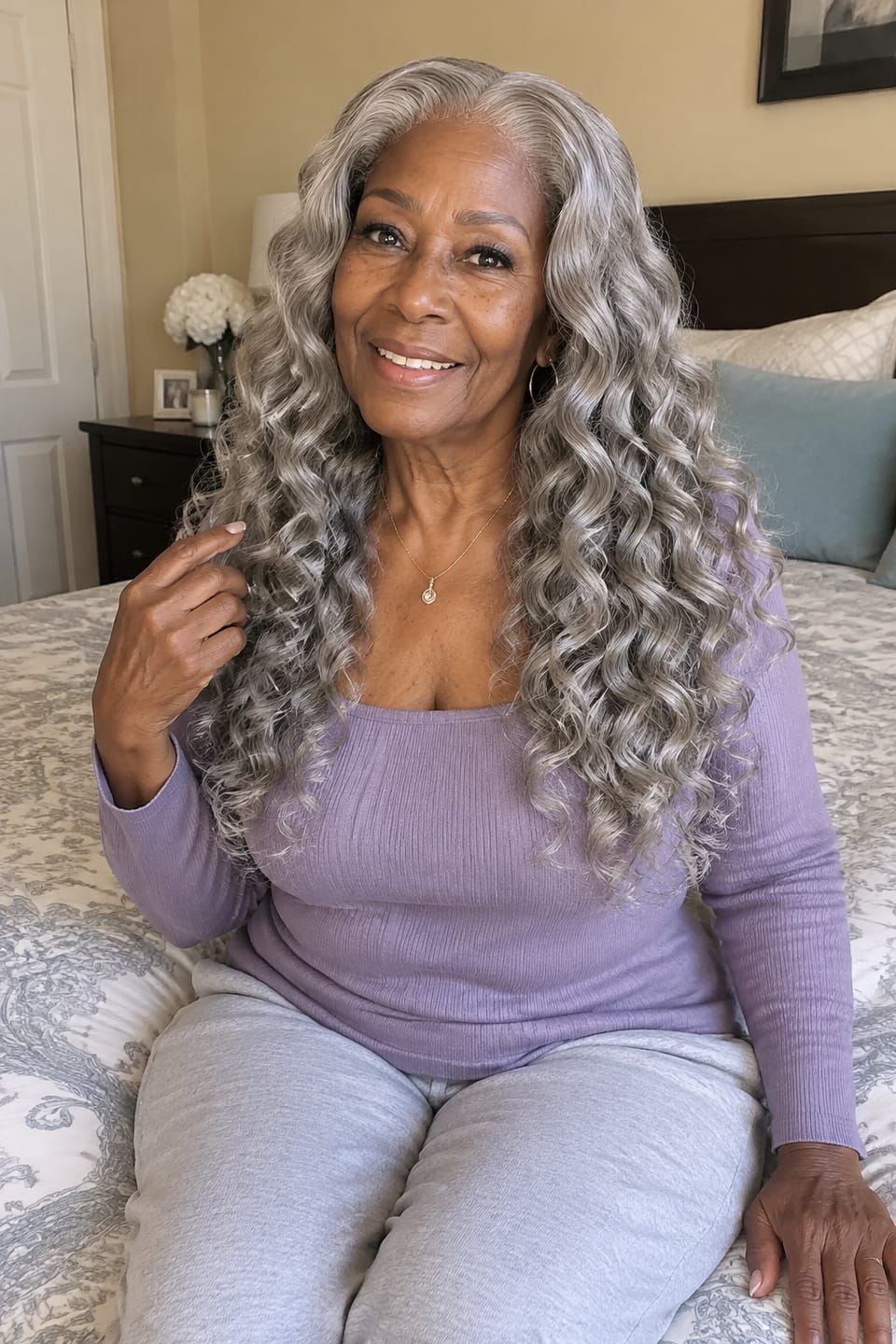 Customer photo review of Luvwin Salt And Pepper Loose Wave 5x5 Closure Glueless Wig 100% Human Hair