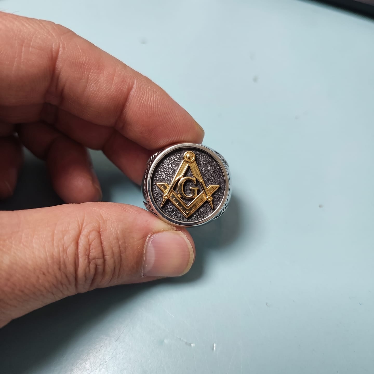 Customer photo review of Masonic G Square Compass Ring
