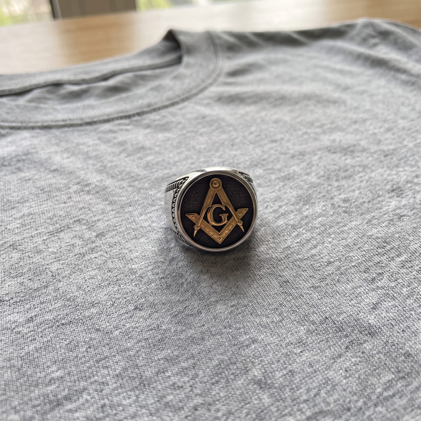 Customer photo review of Masonic G Square Compass Ring