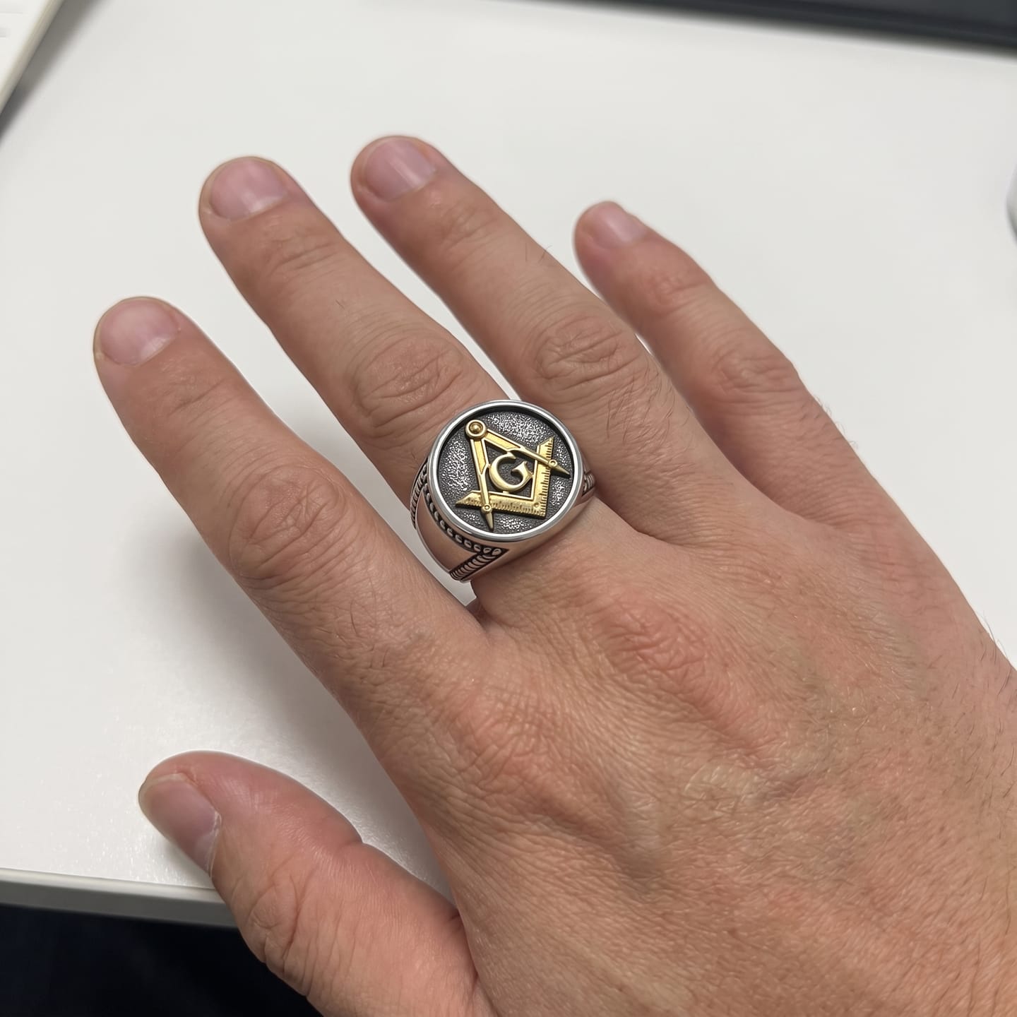 Customer photo review of Masonic G Square Compass Ring